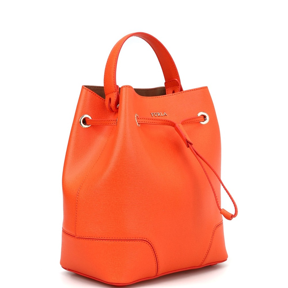 Furla safianno Leather Orange Bucket Bag